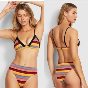 SEAFOLLY BAJA STRIPE FIXED TRI BIKINI SET SZ. 10